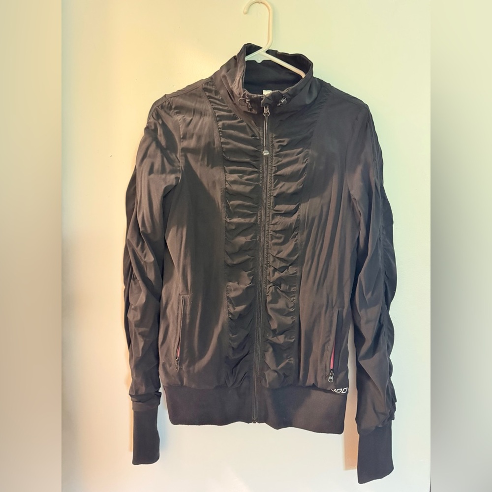 Lorna Jane Black Lightweight Ruffle-Front Zip Jacket